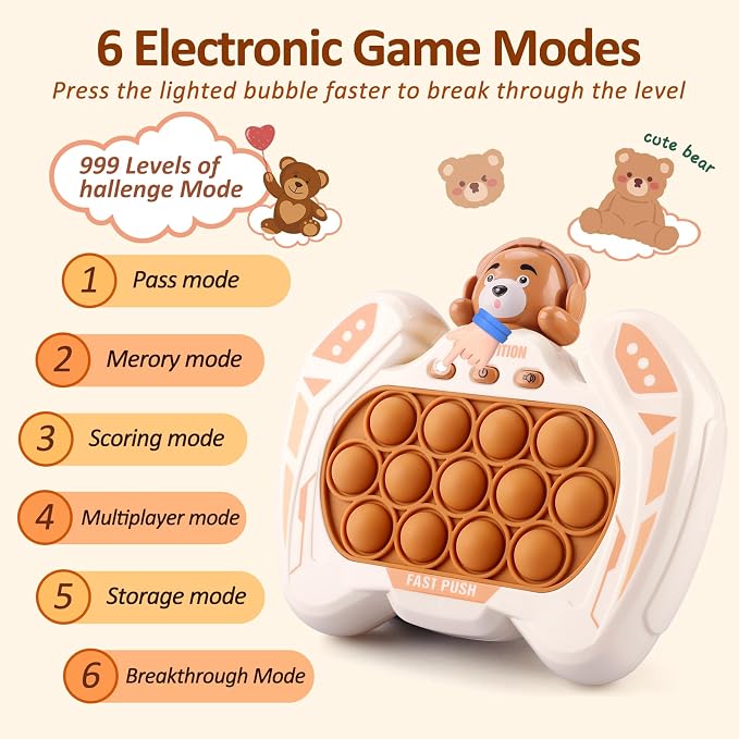 GAPER GO Fast Push Game Fidget Toys for Kids, Handheld Sensory Puzzle Game, Christmas Birthday Gifts for 3-12 Year Old Boys & Girls, Easter Basket Stuffers (Brown Bear)