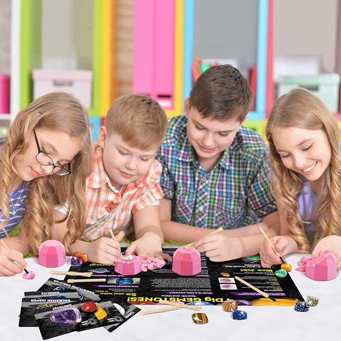 Gamerside Gemstones Dig Kit, 12 Real Gem Mining Kit, STEM Toy 6+ | Dig It Up Gemstones & Minerals, 12 Digging Tools Included, Perfect for Party Favors & Group Activities, Great Gift for Kids