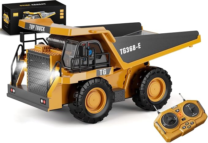 KIDMARKT RC Dump Truck Toy for Kids | 9-Channel Metal Construction Vehicle with Working Bed, Lights & Sounds, Rechargeable Remote Control Truck for Boys Ages 3-12, Durable STEM Gift for Birthday 2026
