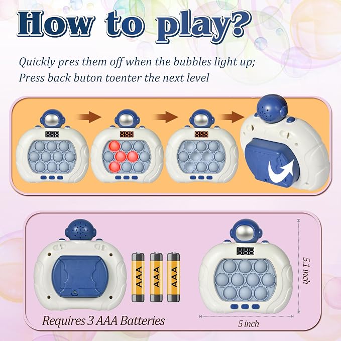 GAPER GO Pop Game Light Up Fidget Toy for Kids 5-7 8-12, Handheld Puzzle Game Sensory Toys with LED Screen, Christmas Toys Gifts for 3-12 Year Old Boys Girls (Astronaut)