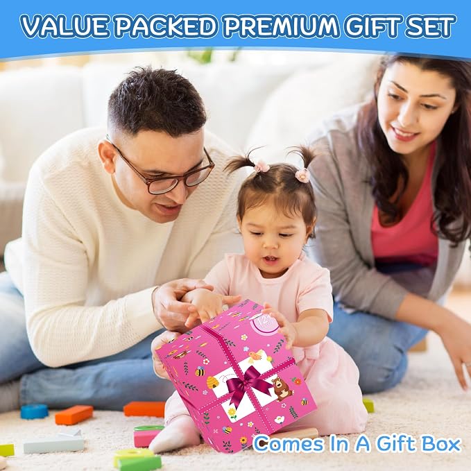 Wooden Activity Cube | Montessori Toys for 1 2 3 Year Old Toddler Gifts | One Year Old 1st First Birthday Gift | Educational Toys for 12+ Months Baby Boys Girls | Bonus Sorting & Stacking Game (Pink)