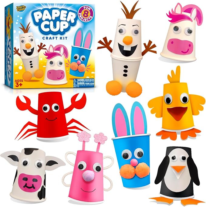 Arts and Crafts for Toddlers & Kids Ages 3-5 – Paper Cup Craft Kit, 8 Animal Projects – Fun Preschool Activity for Girls & Boys