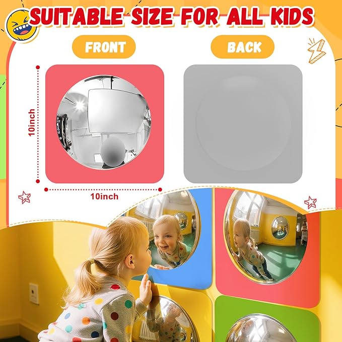 Geiserailie 4 Pcs Sensory Wall Bubble Mirrors, 6 x 6 Inch, CPC Certified | Colorful Acrylic Convex Mirrors, Sensory Room Must Haves, Classroom Learning Tool, Calming Corner, Preschool Activity