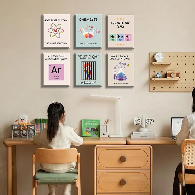 AIOCDIT Science Posters School Educational Wall Decor Set of 6 | 8x10 Inch Funny Chemistry Canvas Wall Art,Boys Bedroom Decorations Vertical Hanging