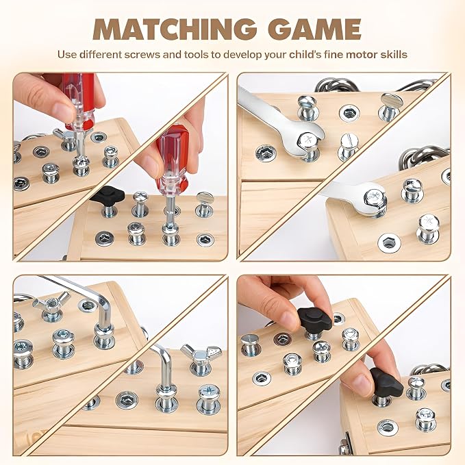 Vanplay Montessori Busy Board Toys for 3 4 5 Year Olds Boy Birthday Gifts | Screwdriver Board Set with Lock and Key, Wooden Kid Tool Set, Educational Learning Toys for Kids 3-6, Focus & Coordination