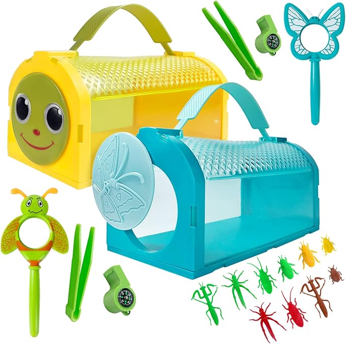ESSENSON Bug Catcher Kit, 2 Pcs Bug Cage | Outdoor Explorer Kit, Includes Whistles, Backyard Exploration