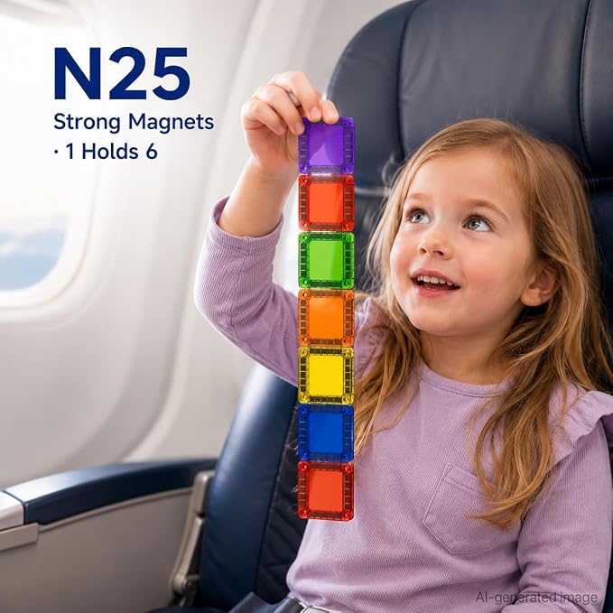 Mini Magnetic Tiles for Travel: Hours of Entertainment for Kid 3-5 | Portable to Serve for 2 Hours of Activities for Road Trips Long Flights - Magnetic Building Blocks for Toddlers