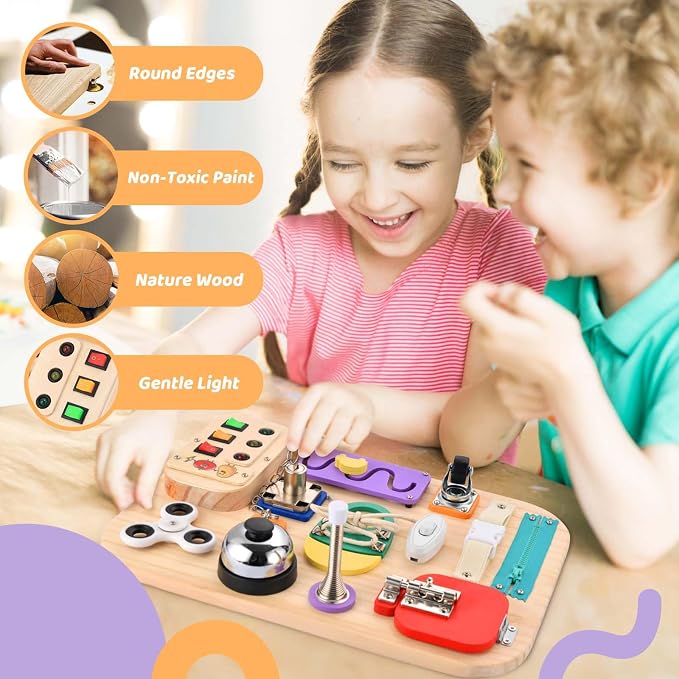 Potatomato Montessori Busy Board - Wooden Sensory Toys for Toddlers -Activity Board Toys for Fine Motor Skills - Educational Fidget Toys for Boy & Girl - Birthday Gifts for 3 4 Years
