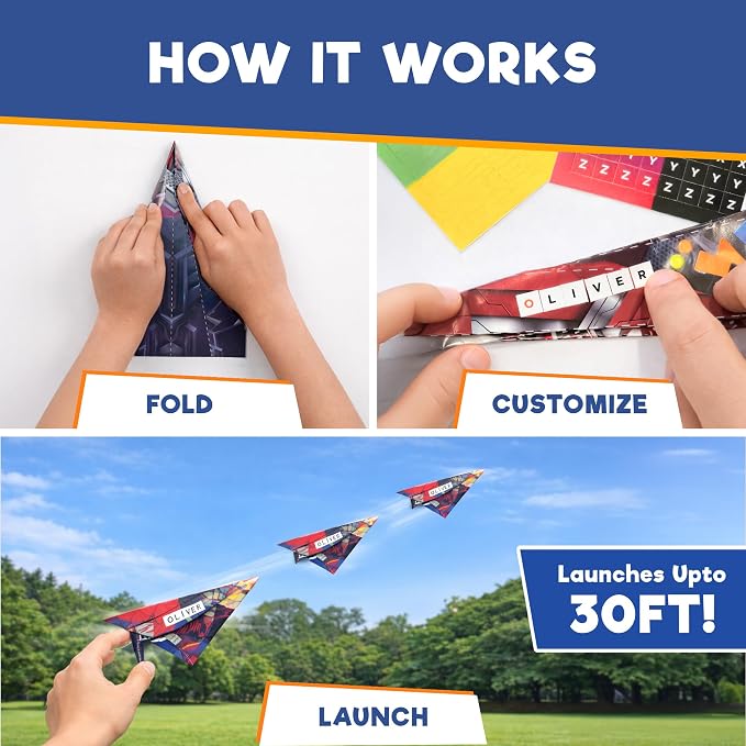 Doctor Jupiter Paper Airplane Book Kit for Kids Ages 4+, Craft Toy | Birthday Gift Ideas for Boys & Girls Ages 4,5,6,7,8,9,10, Origami Kit, STEM Learning Toy, 50+ Planes, 500+ Stickers