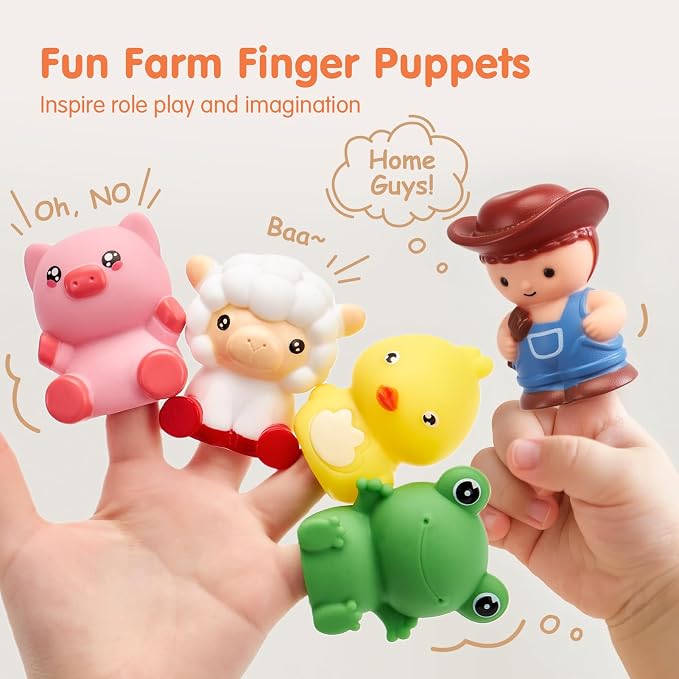 hahaland Montessori Farm Train Set, Toddler Learning Toys for 2-3 Year Olds | Count, Match, Sort Unlock 9 Numbered Barns with Farm Animal Finger Puppets, Color-shape Keys and 4 Train Birthday Gifts