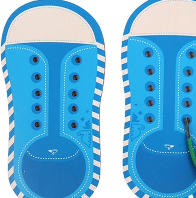 predolo Kids Wooden Threading Toys Lacing Shoes Creative Puzzle Games Develop Imagination, Blue