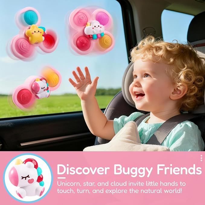 Pop Suction Cup Spinner Airplane Travel Toys for 1 Year Old Boy Girl | Novelty Spinning Tops Infant 12 18 Months,1 2 Year Old Boy Birthday Gift for Toddlers ,Sensory Baby Bath Toy Kids Ages 1-3