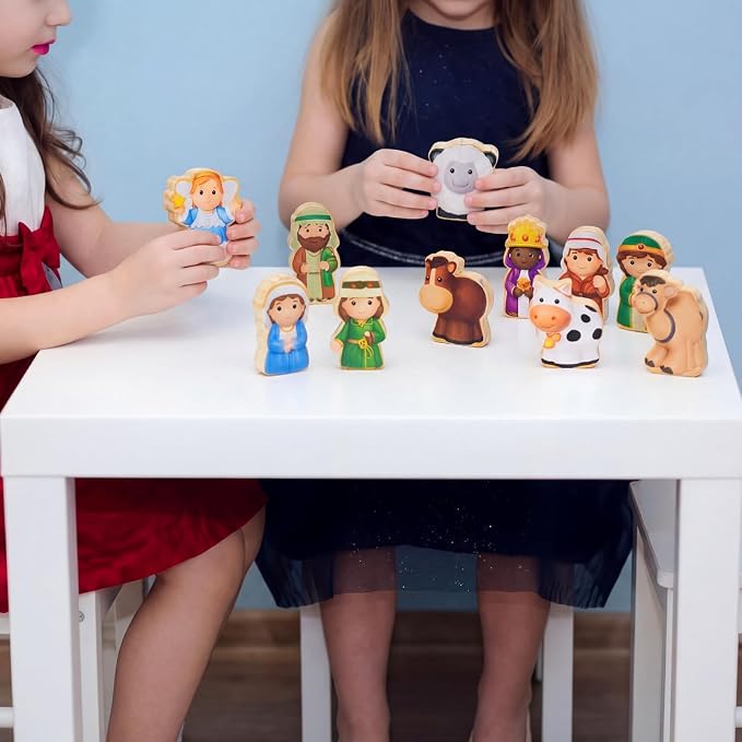 Kathfly 36 Pcs Wooden Community Helpers Nativity Scene, Career Figures Toy | Multicultural Career Blocks for Social Emotional Learning, Creative Play Figures, Preschool Classroom Teaching Wooden Set