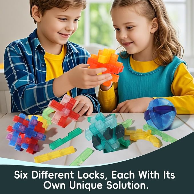 6 PCS Colorful Translucent ABS Luban Lock Set, Brain Teaser Puzzles for Kids Teens Adults, Interlocking Disentanglement Mind Puzzles, Montessori STEM Educational Toys, Mini Desk Puzzle Game