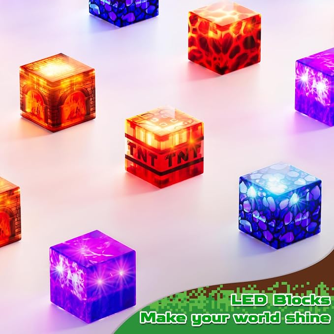 Magnetic Blocks - 300 PCS with Light Up Blocks Dinosaur Volcano Forest Castle Set - Kids Classroom Sensory Toy for Toddlers STEM, Construction Stacking Toy Kids 3+ Boys easter basket stuffers