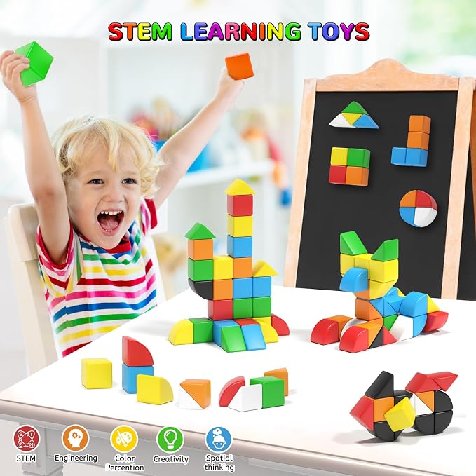 Hiwawind 84pcs Magnetic Blocks,Toys for 3 Year Old Boys & Girls, Sensory Toys for Kids with Autism, STEM Preschool Montessori Toys for Toddlers 3-5, Christmas Toys Birthday Gifts for Grandkids