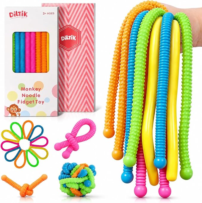 10 Pack Sensory Autism Toys for Kids – Gift Box Upgraded Extra-Thick Stretchy Sensory Strings for School Classroom Rewards Back to School Birthday Party Favors (Textured)