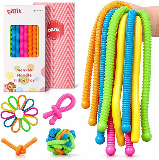 10 Pack Sensory Autism Toys for Kids – Gift Box Upgraded Extra-Thick Stretchy Sensory Strings for School Classroom Rewards Back to School Birthday Party Favors (Textured)