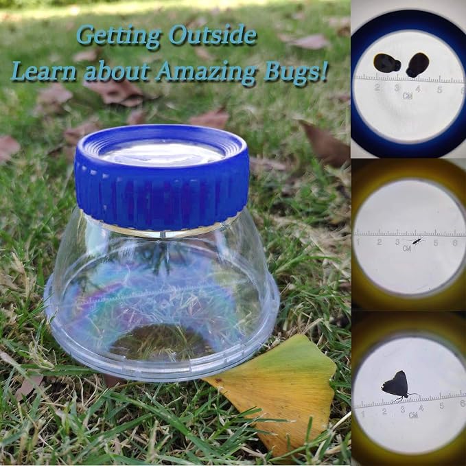 Bug Catcher 5X Magnifying Insect Observation Kit Built-in 7cm Ruler with 2 Slant Tweezers Bug Viewer Cage for Kids Science Nature Exploration (2 Pack Blue)