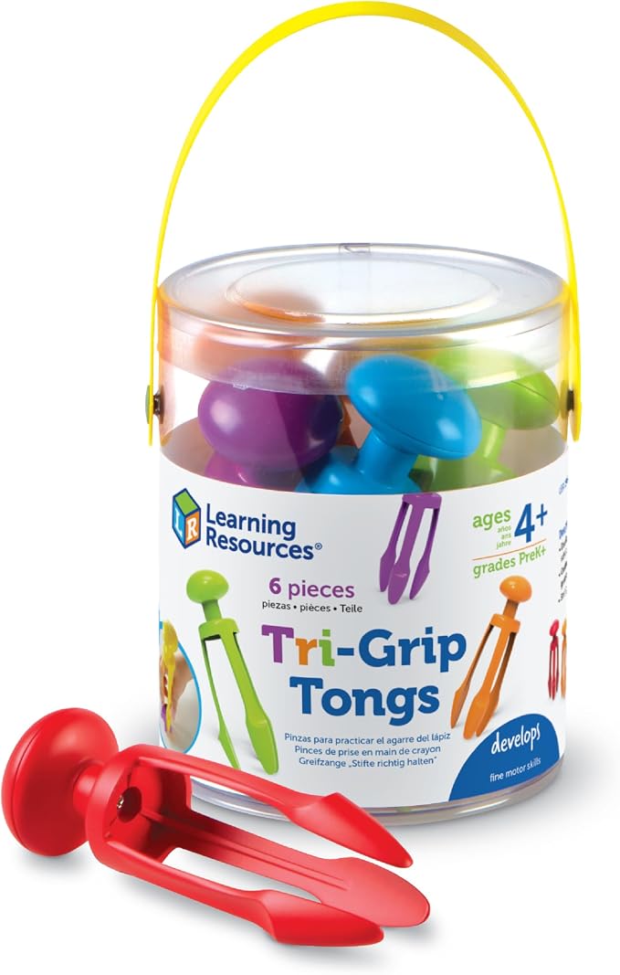 Learning Resources Tri-Grip Tongs | 3 Prong Tong, Pencil Grip Tongs, Sensory Bin, Fine Motor Toy, Set of 6, Ages 4+