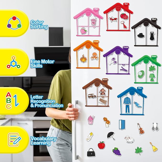 Torlam Magnetic Color Sorting Toys Alphabet Games Learning ABC Letter Recognition Color Shape Matching Fridge Magnets for Kids, Preschool Learning Activity Toddler Magnets for Refrigerator Whiteboard