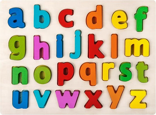 Alphabet Puzzle Wooden Puzzles for Toddlers ABC Puzzle | Shape Alphabet Learning Puzzles Toys with Puzzle Board & Letter Blocks for Preschool Girls Boys Lowercase Letter Puzzle