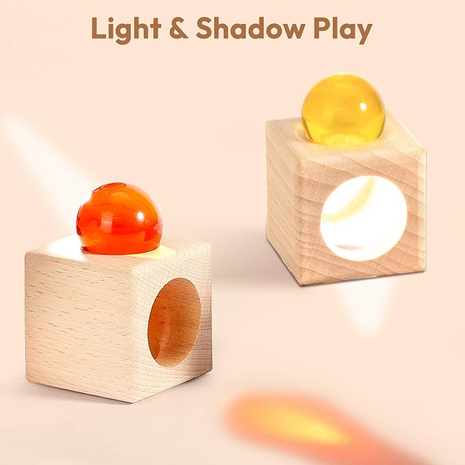 Woodtoe Montessori Stacking Toy for 3 4 5 6 Year Old, Rainbow Building Blocks for Toddlers, Acrylic Gem Ball Stacking Blocks & Wooden Blocks, Educational STEM Creative Sensory Toys for Boy Girl 3-6