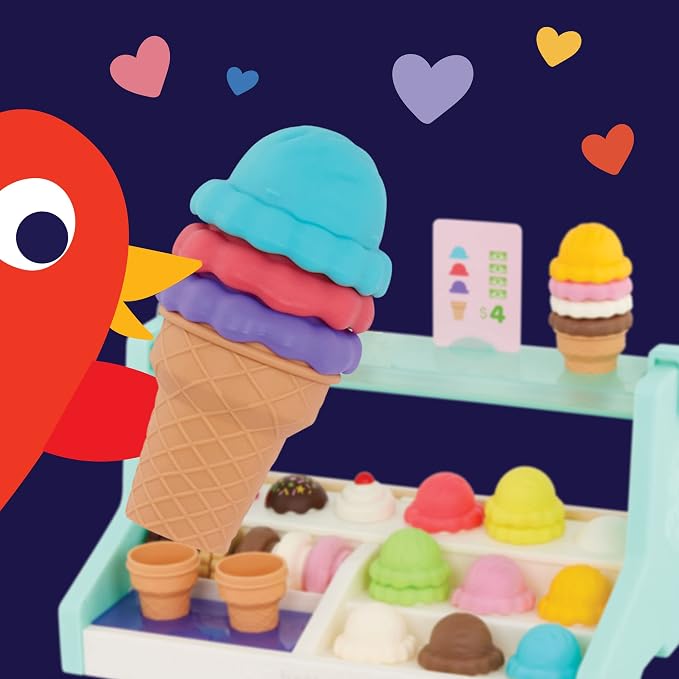 Battat Education – Ice Cream Toys for Kids – Play Ice Cream Set – Ice Cream Stand for Toddlers – Ice Cream Playset – 3 Years + – My Ice Cream Shop (60 Pcs) | Educational ice cream stand with scoops, cones, play cards, money, menu, game wheel, and guide...