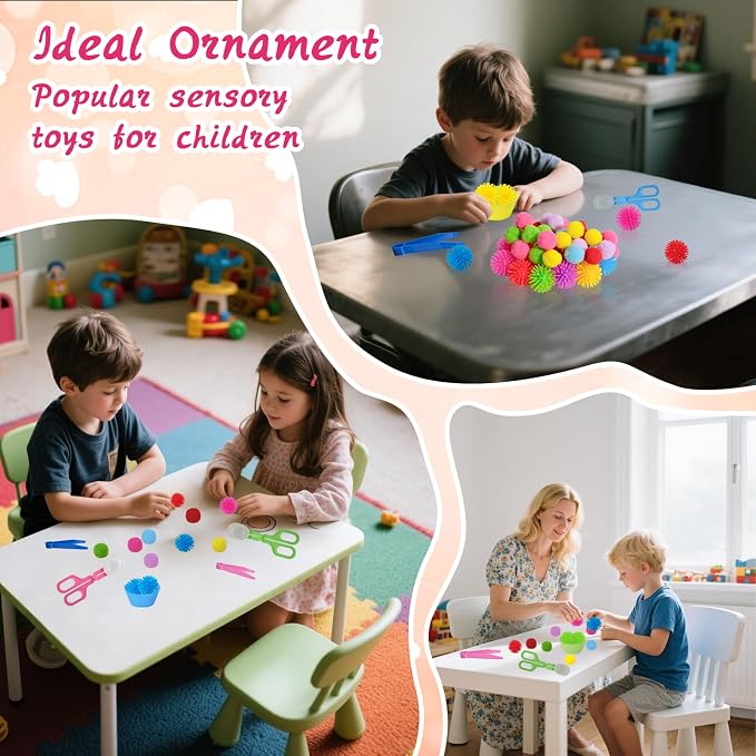 188 Pcs Fine Motor Skills Counting Sorting Sensory Toy Set 72 Hedge Ball 5 Tweezer 3 Scissor Clip 18 Sorting Cup 60 Pom Pom 30 Number Ornament for Education Preschool Training