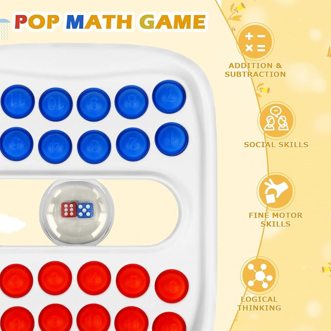 Pop Math Game Addition & Subtraction Game Learning Toys for Kids 5-7 | Preschool Kindergarten Classroom Must Haves Educational Toys, Learning Activities for 4 5 6 7 Boys Girls, 2 Player