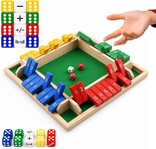 Upgraded 8.7-inch Shut the Box Game, Easy Quick and Fun Educational Math Game with 2 Symbolic Dice, 1-4 Players Wooden Board Games for Family Night Classroom Party, Tabletop Games for Kid Adult Senior