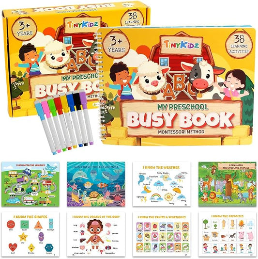 Montessori Busy Book for Toddlers 3-5, 38 Engaging Learning Activities for Preschoolers, Educational Quiet Book for Kids Ages 3-8, Preschool Homeschool Learning Toy