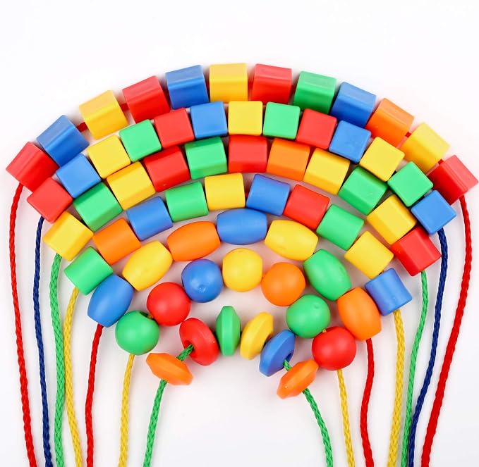 BMTOYS Lacing Beads for Kids - 70pcs Threading Beads Occupational Therapy Toys for Kids Fine Motor Skills Developmental Activity OT Toys