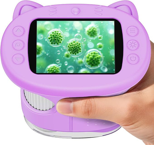 SEEKID Kids Microscope,1000X Handheld Digital Microscope (Purple) | 2.4" IPS Screen | Rechargeable Handheld | 8 LED Lights | STEM Toy for Exploring Science | Ages 5–12