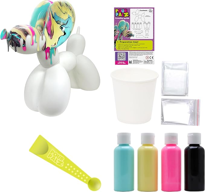DIY Paint Pouring Kit – 1 XL Balloon Dog, 4 Acrylic Pour Paints, Mixing Cups & Tools, Create Unique Marbled Art, Fun Hands-On Craft Kit for Kids & Adults, Candy Ripple, Ages 5+