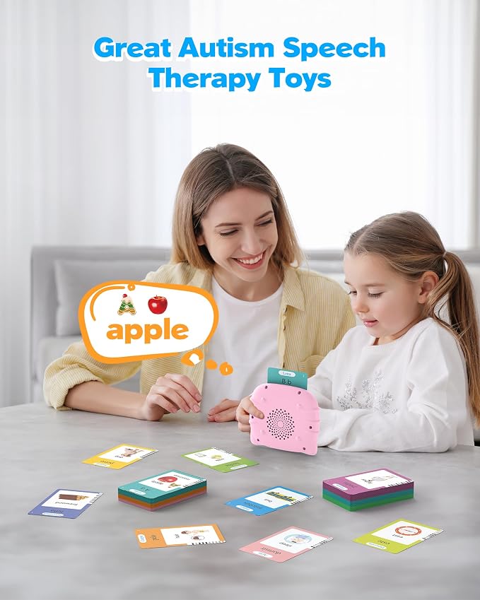 Airbition Bilingual Talking Flash Cards, 510 Words Spanish and English Pink | For Toddlers Ages 2+, Pocket Speech Therapy Toys with 31 Themes, Montessori Learning Toys for Children, Sensory Learning Kit