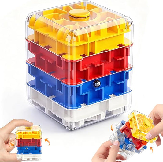 2-in-1 Fidget Spinner Maze Cube 3D Puzzle Brain Teaser 4 Level | Handheld Fidget Spinner Toy 3D Puzzle Cube Brain Teaser Game Stress Relief Anxiety Sensory Toy Travel Car Game Kids Adults