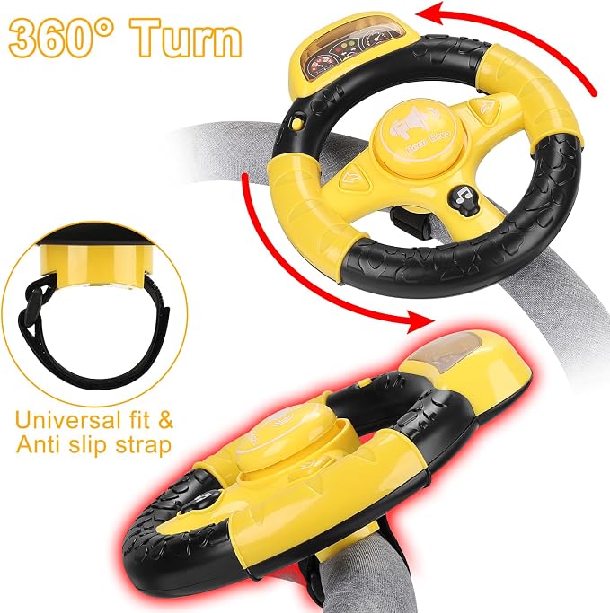 Accmor Upgraded Steering Wheel Toy for Stroller Shopping Carts, Music Sound Simulated Steering Wheel Toy, Universal Detachable Funny Pretend Driving Toy Accessories for Stroller Shopping Carts