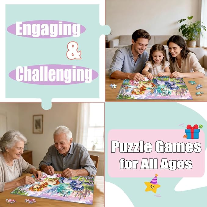Puzzles for Kids Ages 6-8 8-10, 200 Piece Castle Unicorn Jigsaw Puzzle | Educational Learning Toy Jigsaw Puzzles for Kids Ages 10-12, Great Birthday & Holiday Gift for Boys and Girls, Home Decor