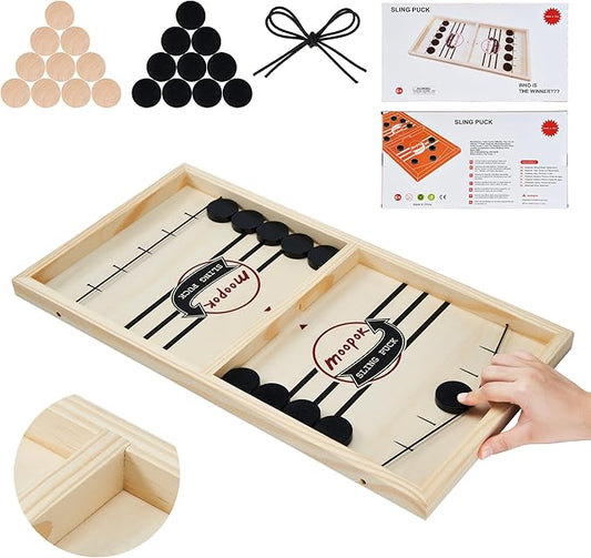 moopok Fast Sling Puck Game - Fast Action Super Foosball Table Desktop Battle Slingshot Wooden Air Hockey Board Game -Guaranteed Fun for Family Game Night or Friends Party