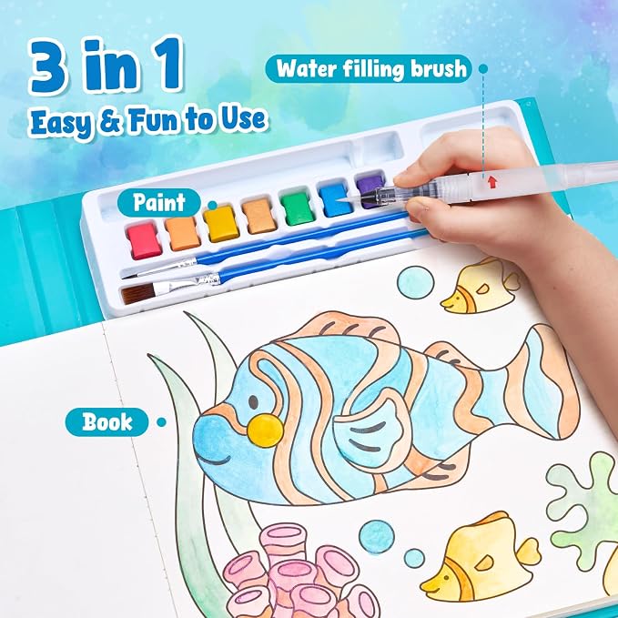 JoyCat Paint with Water Coloring Books for Toddlers (Sea Animals) | Watercolor Painting Set for Kids Ages 3-5 & 4-8, Arts & Crafts Drawing Activity Travel Toy, Birthday Gifts for Boys & Girls