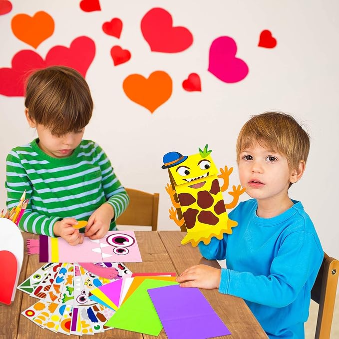 WATINC Hand Puppet Making Kit, Paper Sock Puppet Toys for Kids (Monsters) | 9 Styles, Make Your Own Storytelling & Role Play Crafts, Creative Group Activity, Party Favors & Gifts for Kids Ages 4-8