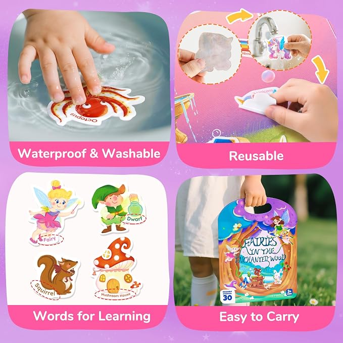 JoyCat Reusable Sticker Book Set for Kids, 3-Pack, Unicorn Fairy Mermaid | 90 washable stickers, kids car activities, road trip toy, party favors, toddler girl birthday gift, preschool creative play