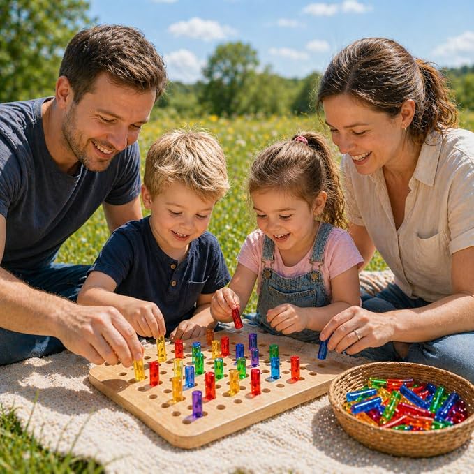 Wooden LED Peg Board Wall Toy for Kids with 64 Pegs | APP Controlled, IR Remote Controlled