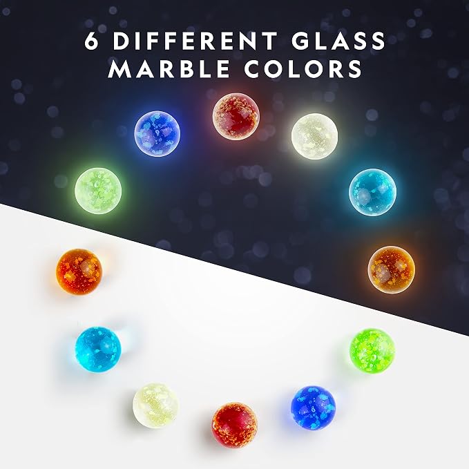 National Geographic Glow in the Dark Marble Run Refill with 25 Marbles | 25 Glow in the Dark Glass Marbles, UV Light, Storage Pouch, Marble Run Refill, Building Toy Expansion