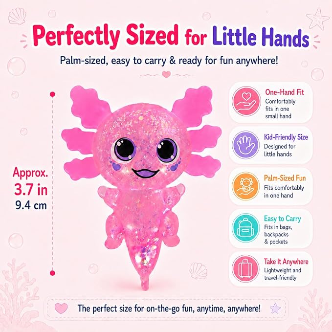 Axolotl Squishy Stress Ball, Soft TPR Slow Rising Squeeze Toy, Cute Axolotl Fidget Toy for Stress Relief, Anxiety Calming Sensory Toy for Kids Adults(Pink BigEars Axolotl)