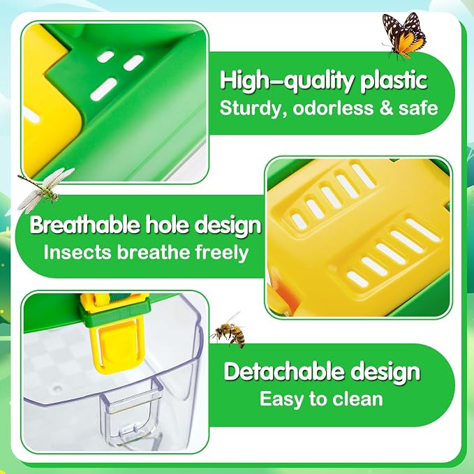 2 Sets Bug Catcher for Kids, Bug Catching Kit Gifts with Butterfly Net Toys | Built-in Magnifying Glass Bugs Box, Kids Camping Toys Bugs Collection Outdoor Explorer Kit for Age 3 4 5 6 7 8, Pink & Green