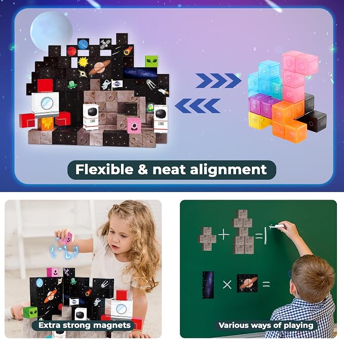 Annexfun Magnetic Blocks-100PCS Magnetic Building Blocks,Space Rocket Magnetic Tiles Cubes 2026 Upgraded STEM Game, Christmas Birthday Gifts for 3 4 5 6 7 8 9 10 Year Old Boys and Girls