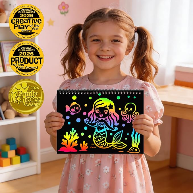ZMLM Scratch Paper Art-Crafts Gift: 2 Pack Rainbow Notebooks Supplies Toys | Art Crafts for 3 4 5 6 7 8 9 10 11 12 Years Old Girls and Boys Kids Birthday Christmas Party Travel Games Activities Mermaid