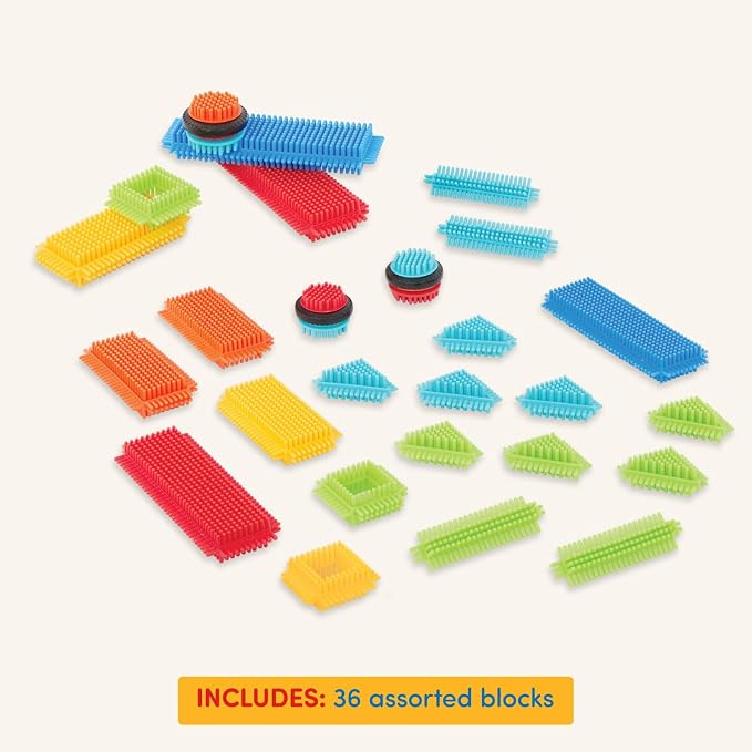 Battat Bristle Blocks Basic Builder Box, Interlocking Building Toys | 36-piece Bristle Blocks playset with functional wheels, soft edges, smooth surfaces, easy-connect bristles, 2+ Years